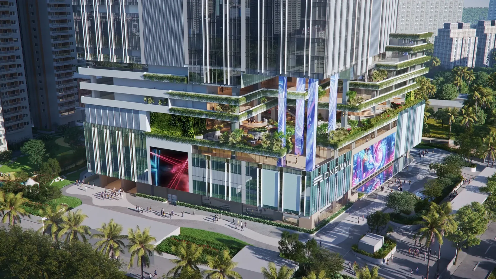 Diamond Towers commercial and retail podium rendering
